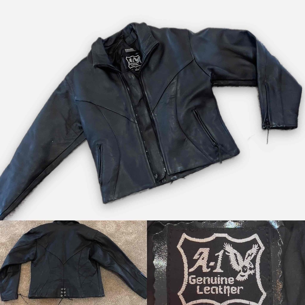 Women's Black Leather Moto Jacket Large‎ Removable Thinsulate Liner Genuine A-1